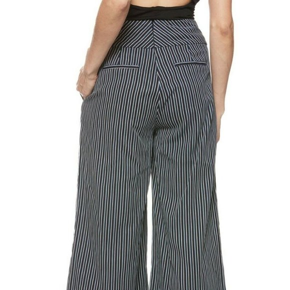 NWT PAIGE CHARISMA NAVY STRIPE WIDE LEG PANTS 10 - Picture 6 of 14
